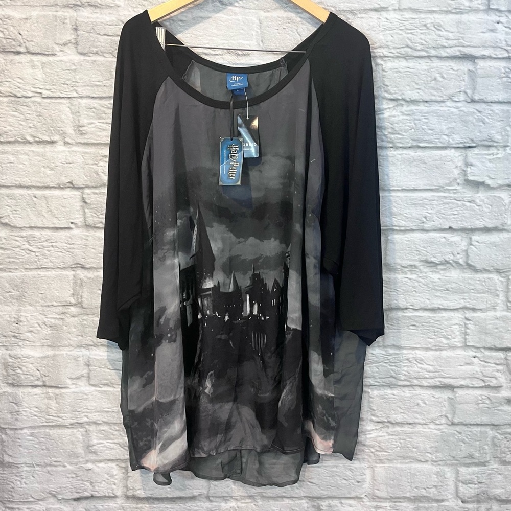 NWT Torrid x Harry Potter Sz 6 Hogwarts Castle Print Sheer Blouse Top - FLAWED-